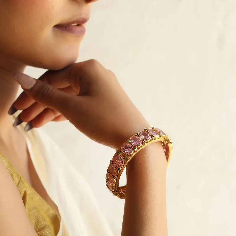 Women’s chic bracelets-Silver Pink Quartz Bangle