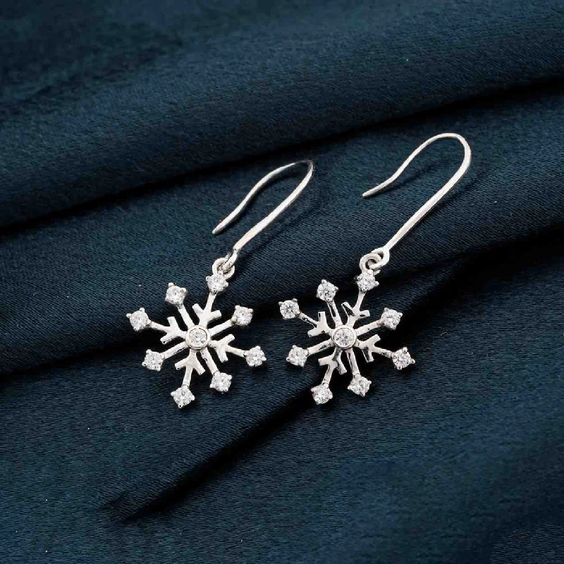 Women’s trendy gold earrings-Silver Snowflake Drop Earrings