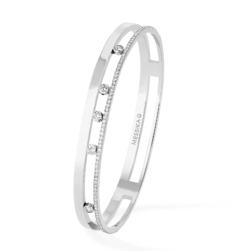 Women’s adjustable bracelets-18ct White Gold Move Romane Pave Set Diamond Bangle