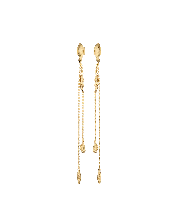 Women’s crystal stud earrings-Eroz Chain Earrings - 24 carat gold-gilded edition