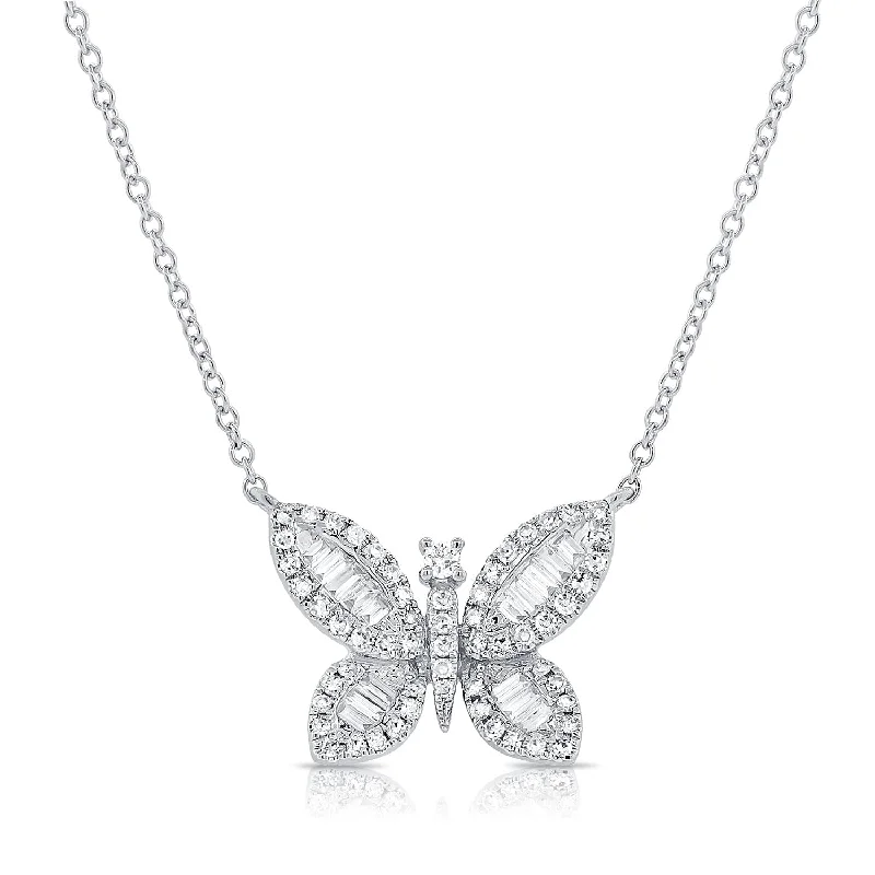 Women’s matching necklace and earrings-14k Gold & Diamond Butterfly Necklace