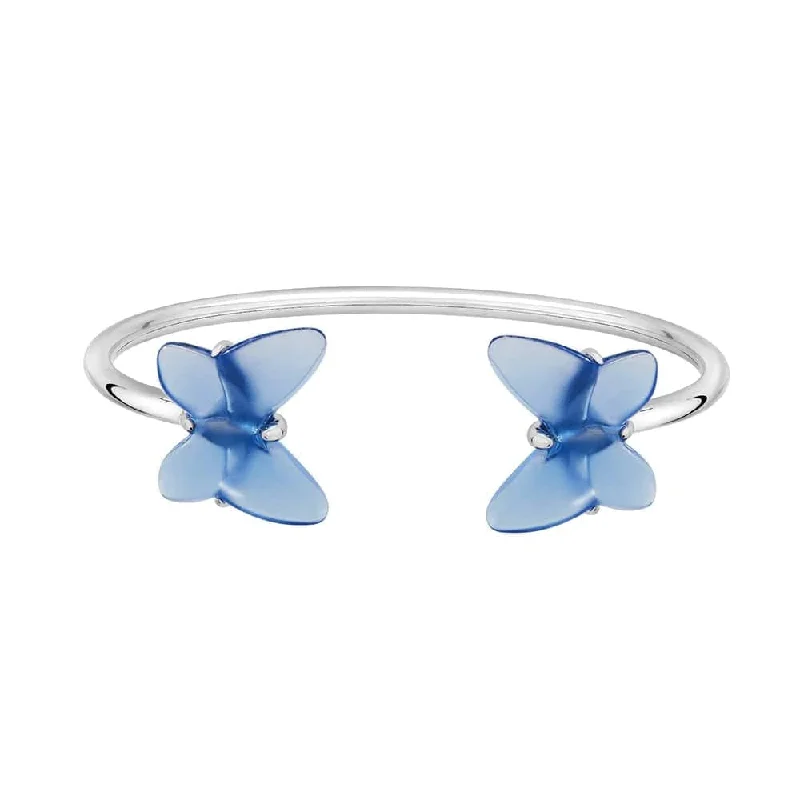 Women’s cuff bangles-Papillon Flexible Silver & Blue Crystal Bangle - Size L