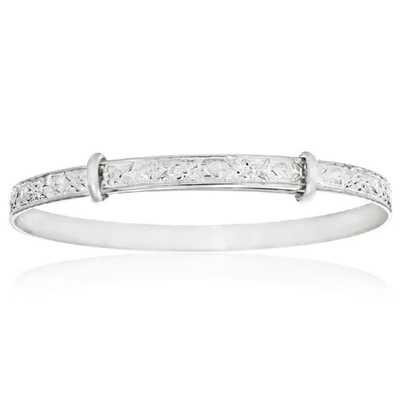 Women’s statement bangles-Sterling Silver Embossed Patterned Expandable Baby Bangle