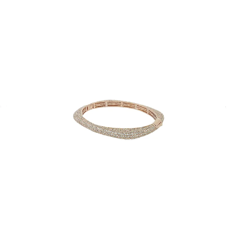 Women’s silver cuff bracelets-Micro Pave 925 Sterling Silver Bangle 14K Rose Gold Plating with Cubic Zirconia