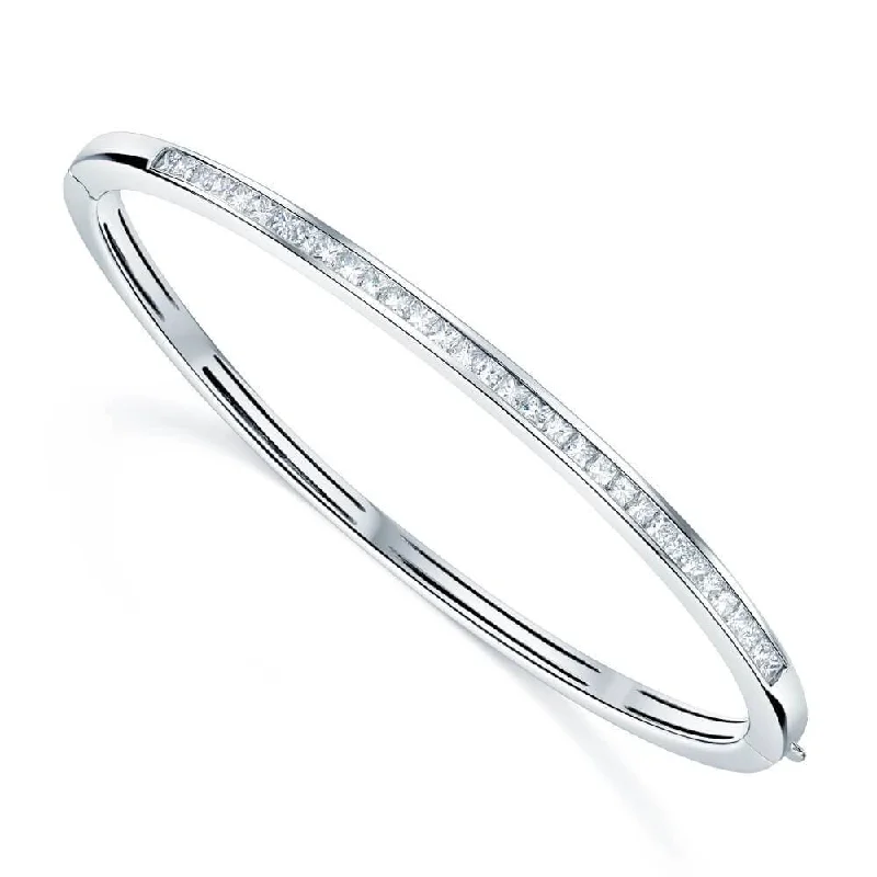 Women’s layered bangles-18ct White Gold Channel Set Princess Cut Diamond Bangle