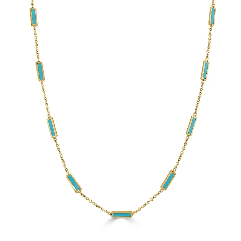 Personalized necklaces for women-14k Gold & Turquoise Station Necklace