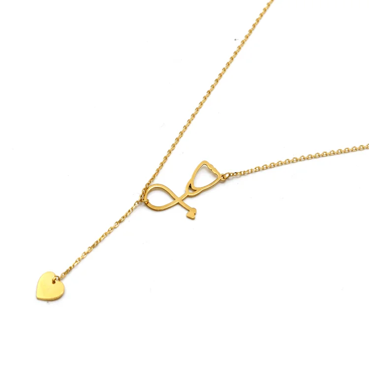 Women’s multi-layer necklaces-Real Gold Stethoscope With Dangler Heart Adjustable Size Necklace 7883 N1396