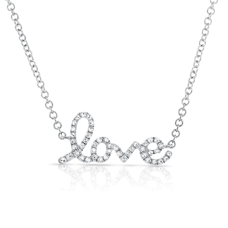 Women’s zodiac necklaces-14k Gold & Diamond Script Love Necklace