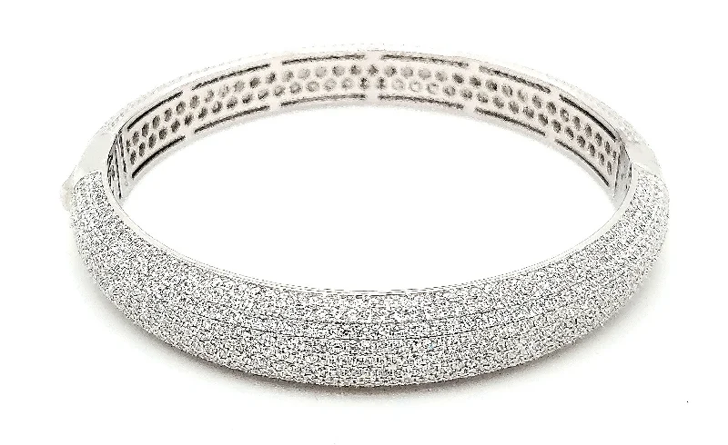 Women’s diamond bangles-Micro Pave 925 Sterling Silver Bangle Rhodium Plating with Cubic Zirconia