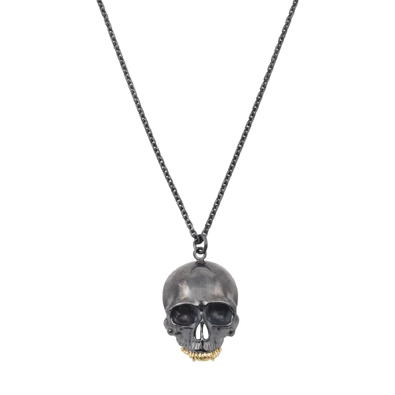 Women’s long chain necklaces-Black Skull Pendant