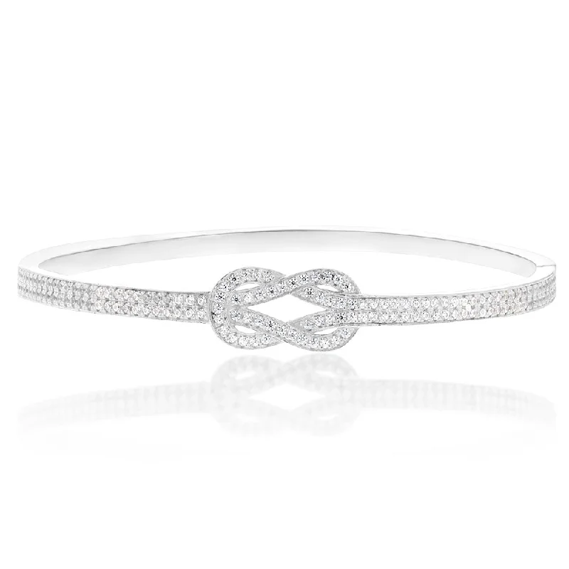 Women’s statement bangles-Sterling Silver Cubic Zirconia Knot Hinged Bangle