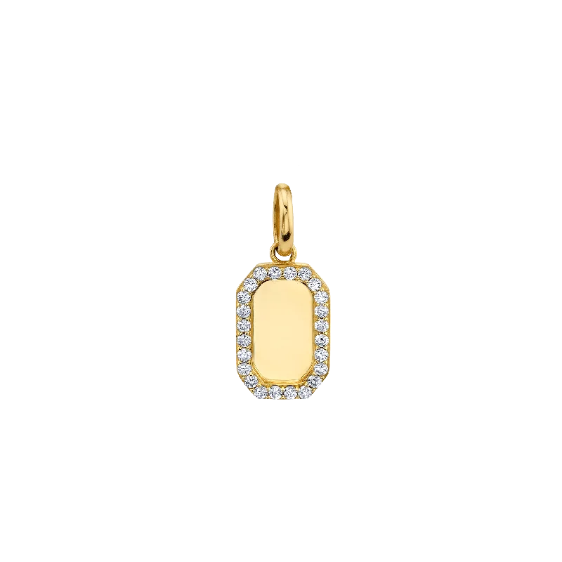 Women’s pearl drop necklaces-Rectangle Pendant - White Diamond / 14k Yellow Gold