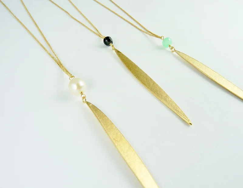 Women’s pearl and diamond necklaces-Single Lily Long Leaf Necklace