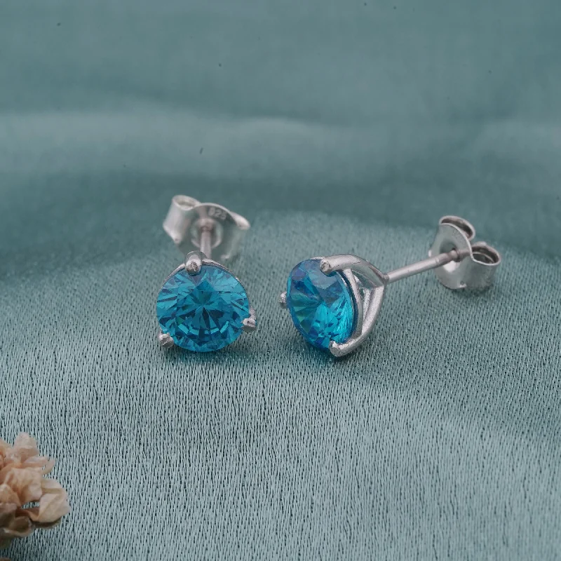 Women’s dangling diamond earrings-Silver Blue Topaz Push Back Stud Earrings