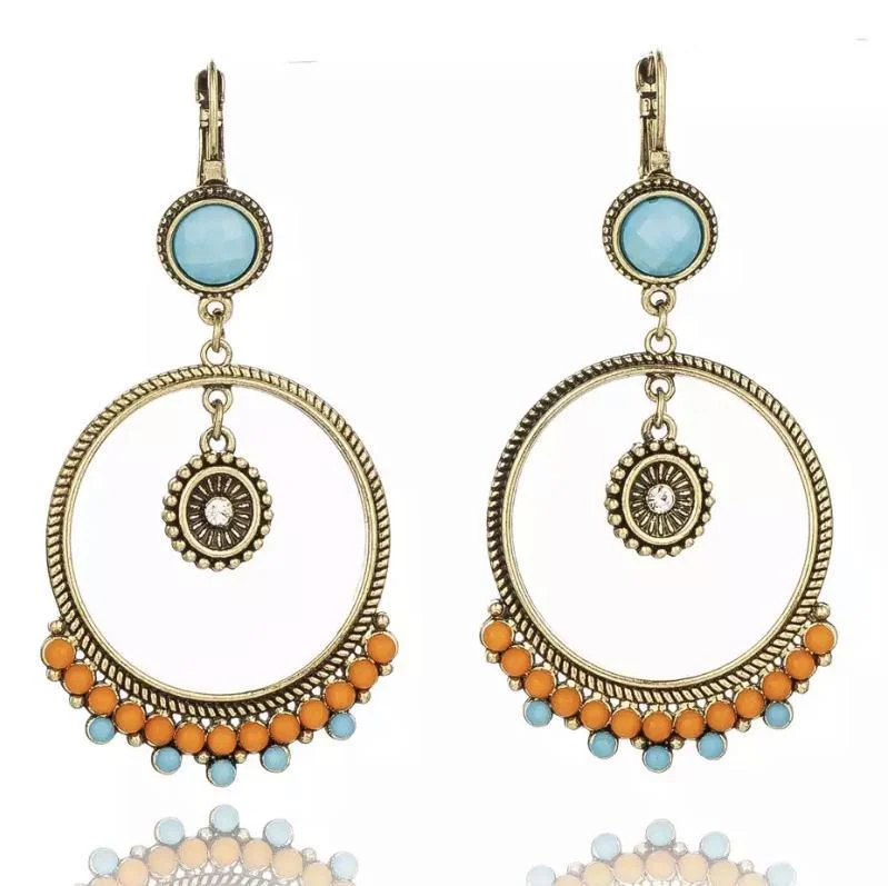 Women’s boho earrings-Vintage Boho Dangle Hoop Earrings