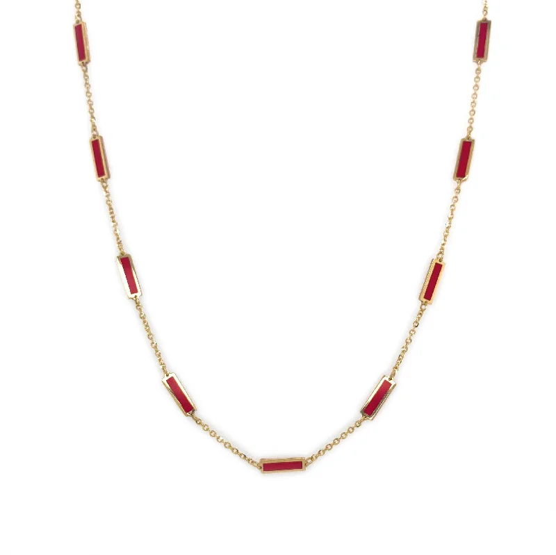 Women’s pearl choker necklaces-14k Gold & Coral Bar Station Necklace