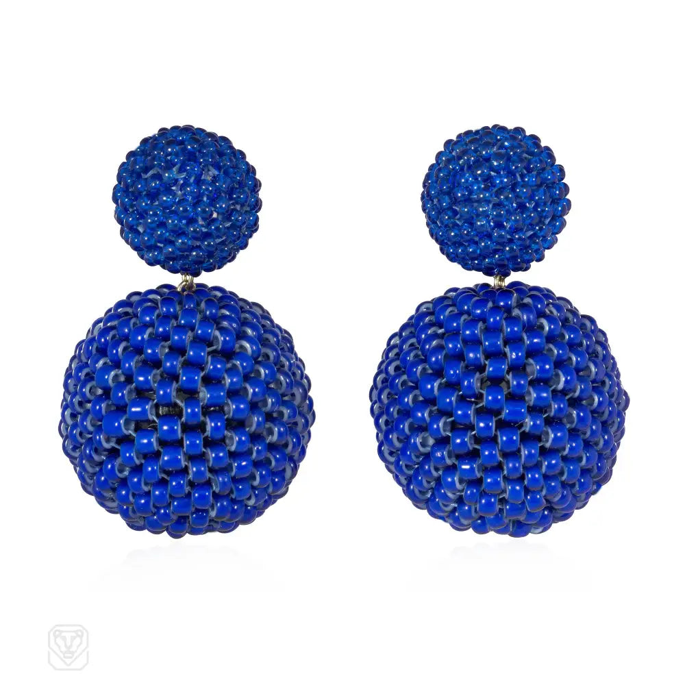 Women’s silver drop earrings-Cobalt blue glass beaded earrings