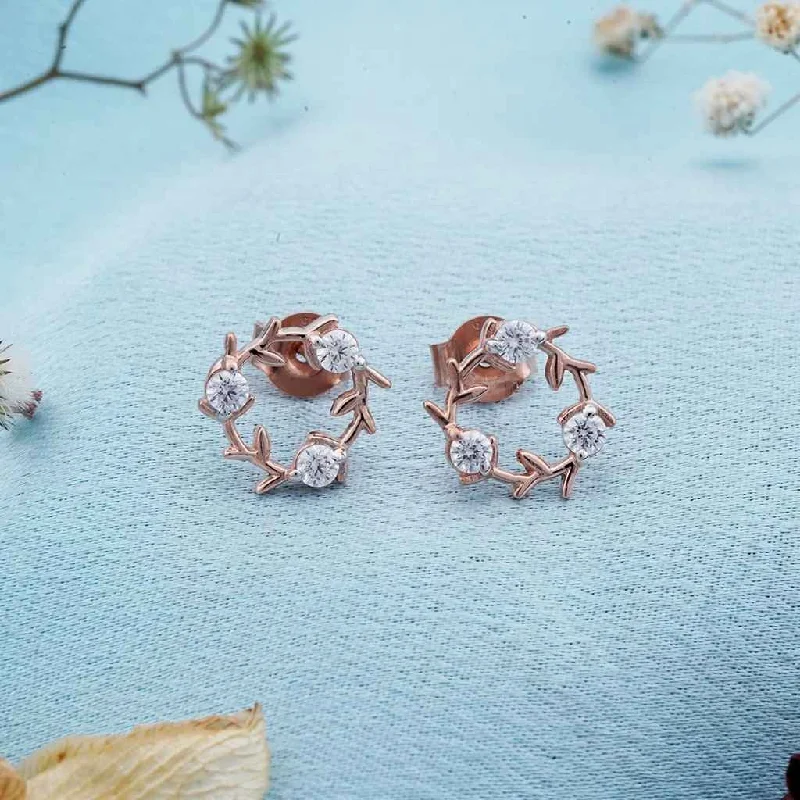 Personalized earrings for women-Rose Gold Forest Leaf Stud Earrings