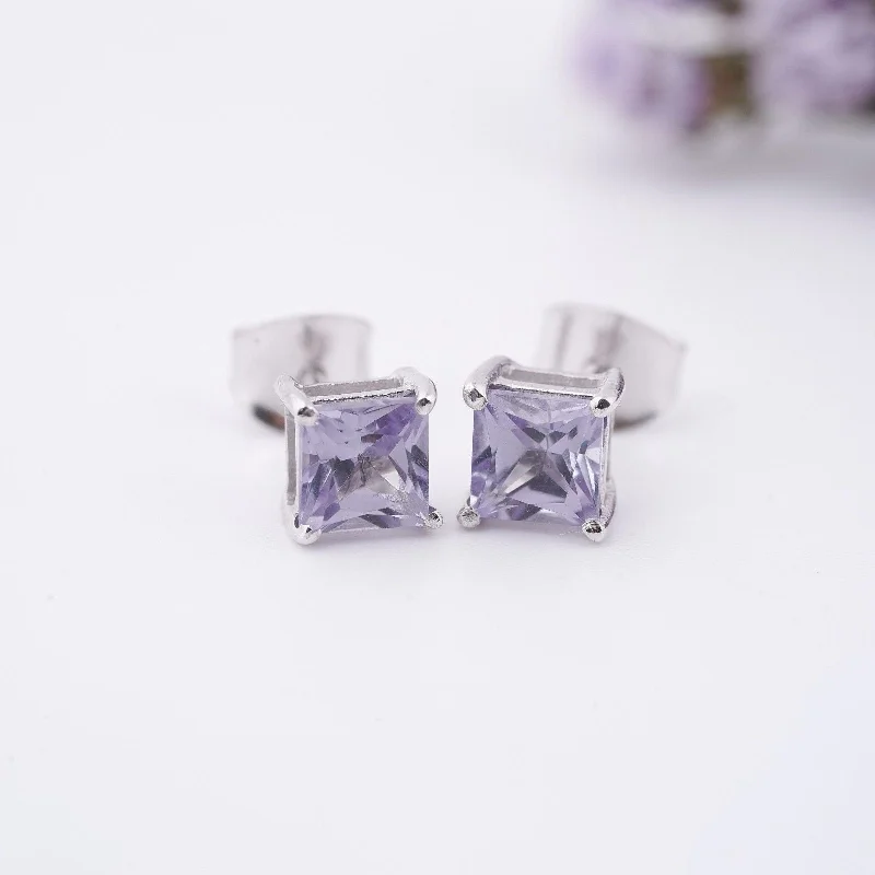 Women’s geometric statement earrings-Silver Purple Haze Stud Earrings