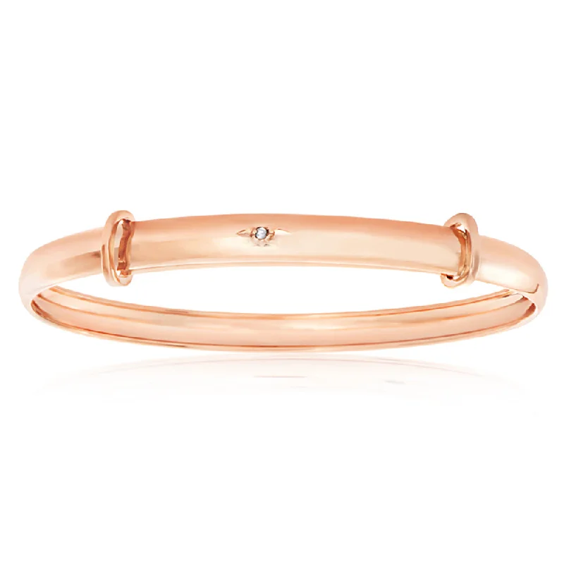 Women’s gemstone bracelets-9ct Rose Gold Diamond Set Expandable Baby Bangle