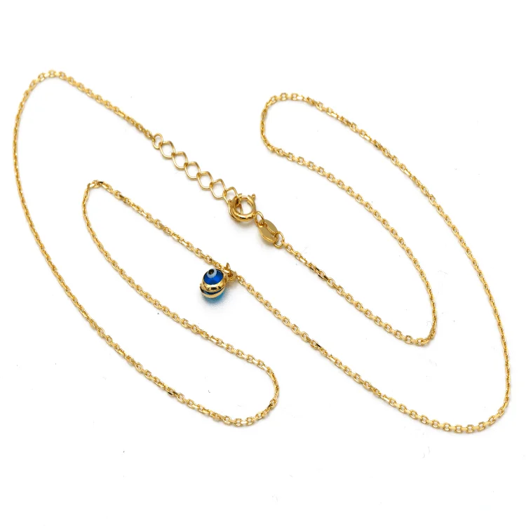 Women’s gold chain necklaces-Real Gold Single Evil Eye Dangler Eye Adjustable Size Necklace 0135 N1402