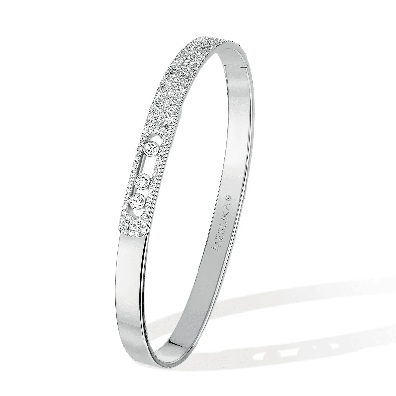 Women’s fashion bangles-Move Noa 18ct White Gold Pave Diamond Set Bangle