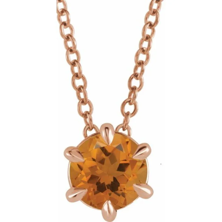 Women’s minimalistic gold necklaces-14K Rose 6 mm Natural Citrine Solitaire 16-18" Necklace