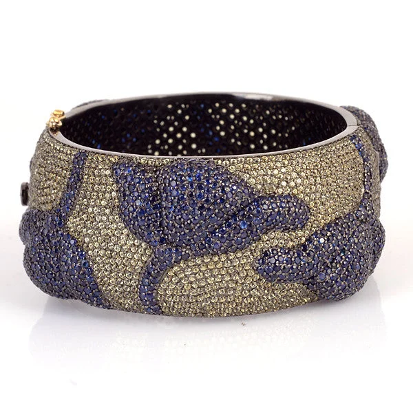 Women’s gold chain bracelets-Sapphire & Diamond Floral Pave Bangle