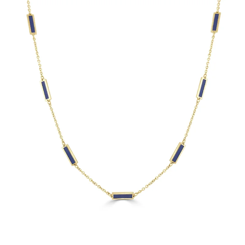 Women’s butterfly pendant necklaces-14k Gold & Lapis Station Bar Necklace