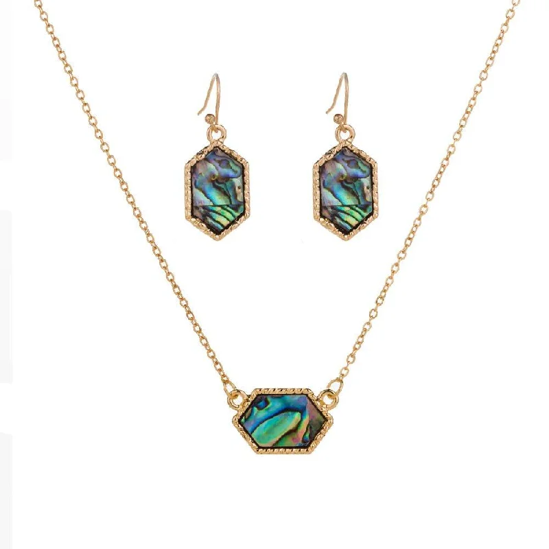 Women’s luxury diamond earrings-Hexagon Abalone Necklace and Abalone Earrings Set