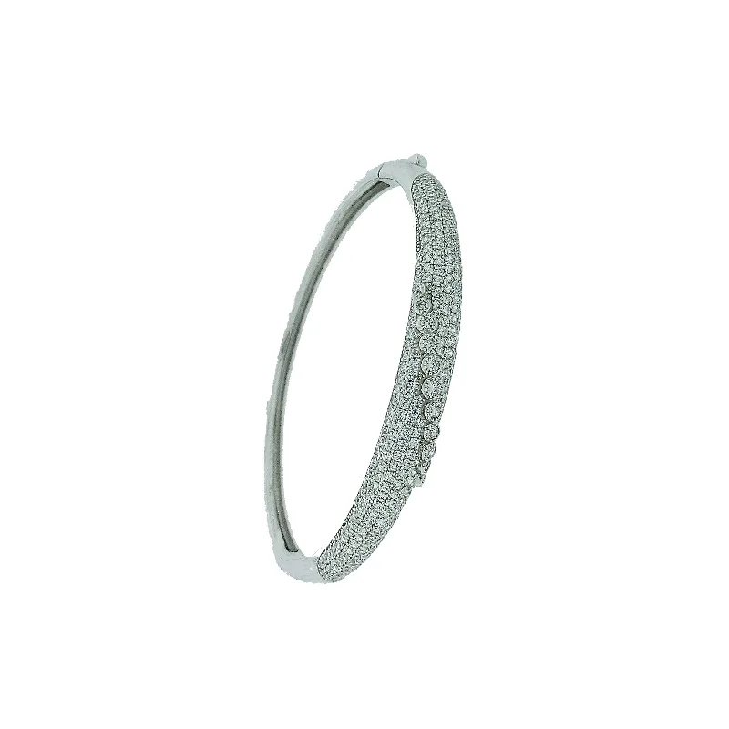 Women’s engraved gold bracelets-Micro Pave 925 Sterling Silver Bangle Rhodium Plating with Cubic Zirconia