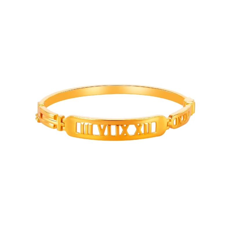 Women’s custom bracelets-916 Gold Roman Symbolic Bangle