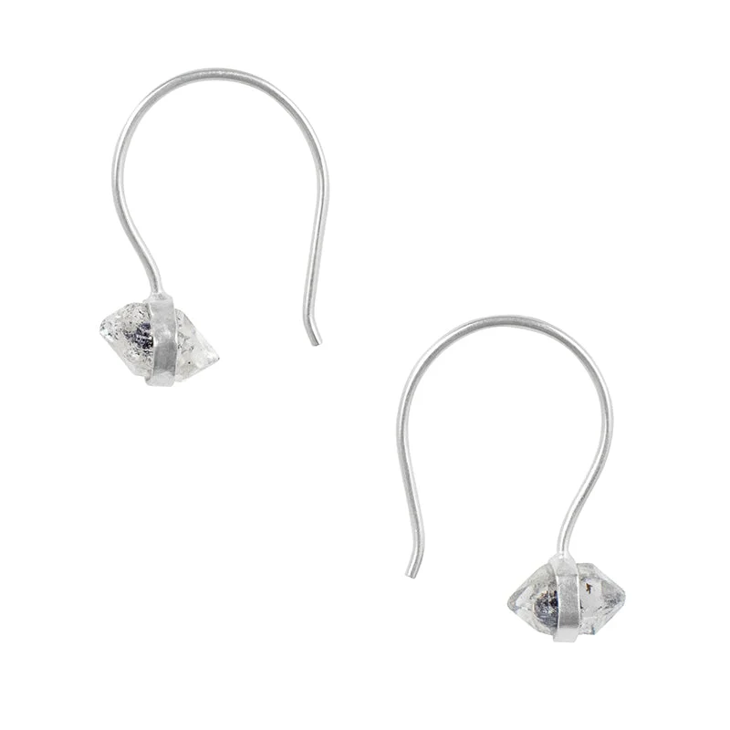 Women’s heart-shaped earrings-Banded Herkimer Diamond Hooks in Silver