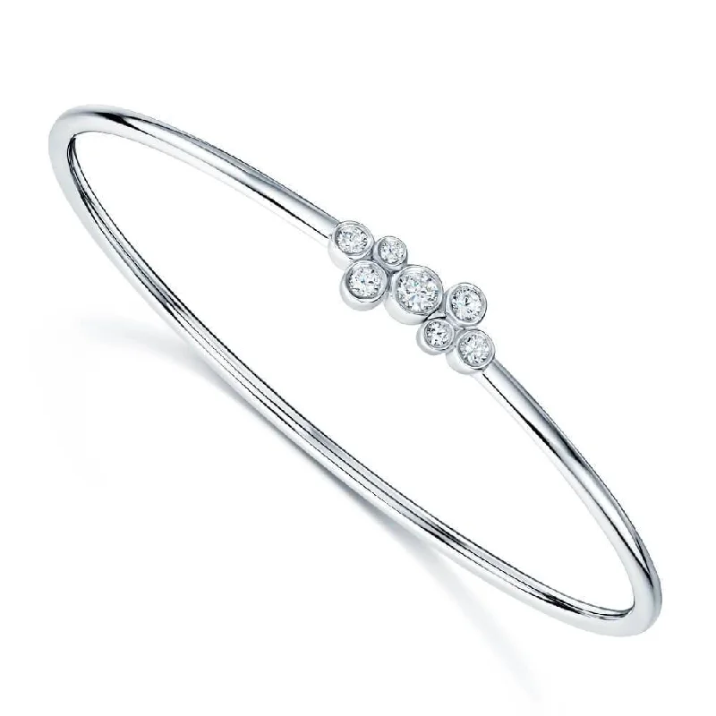 Women’s minimalist bangles-18ct White Gold Seven Stone Diamond Rubover Set Sprung Torque Bangle