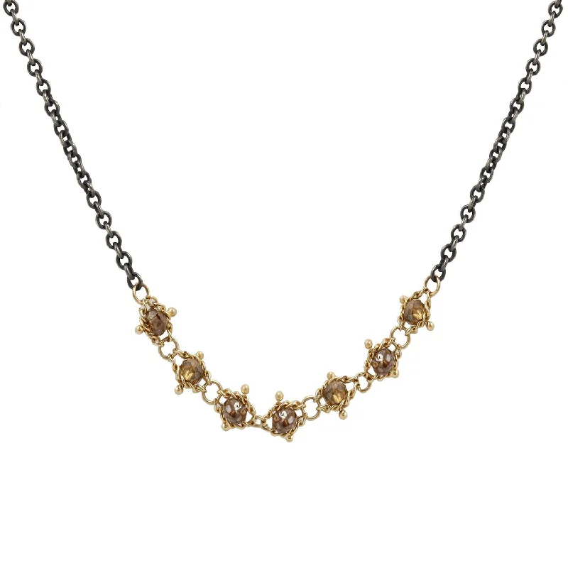 Women’s choker necklaces-Champagne Diamond Textile Necklace