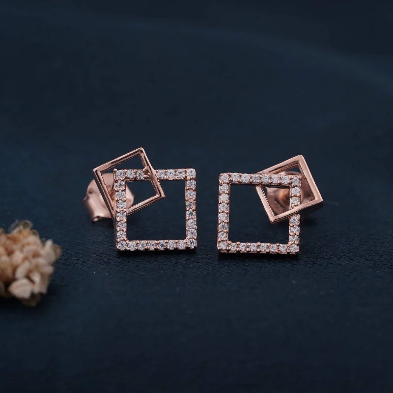 Women’s modern earrings-Square Stud Diamond Stud Earrings