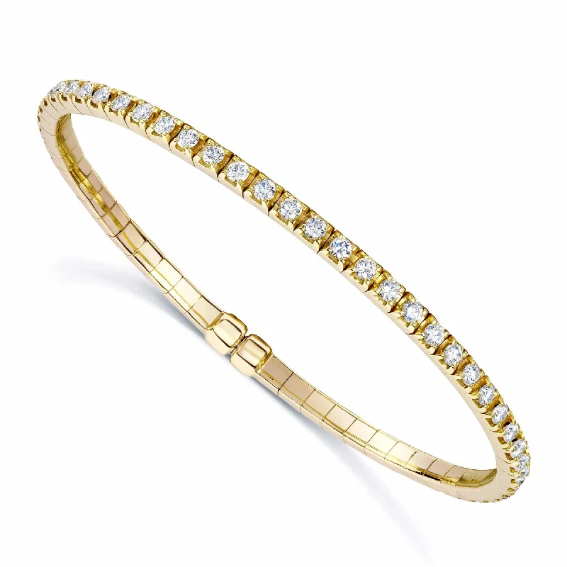 Women’s boho bracelets-18ct Yellow Gold Diamond Set Sprung Bangle With Magnetic Clasp