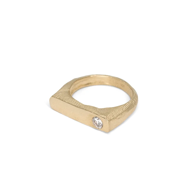 Women’s vintage-inspired engagement rings-18K Elongated Diamond Signet Ring