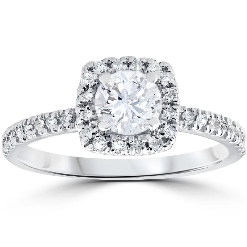 Women’s lab-grown diamond engagement rings-1/2ct Diamond Cushion Halo Engagement Ring 10K White Gold