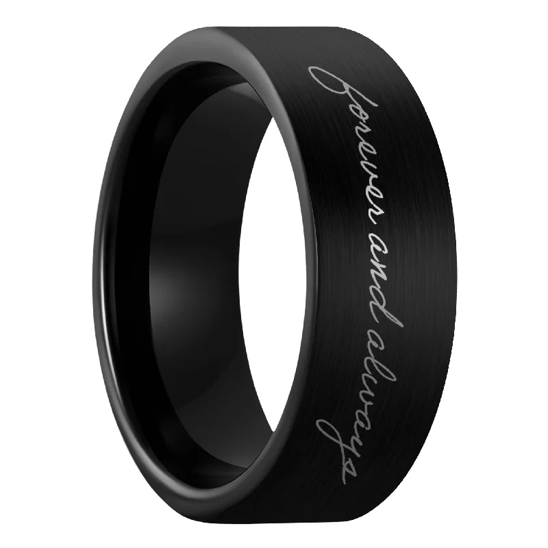 Women’s wedding ring sets-Custom Handwriting Brushed Black Tungsten Men's Ring