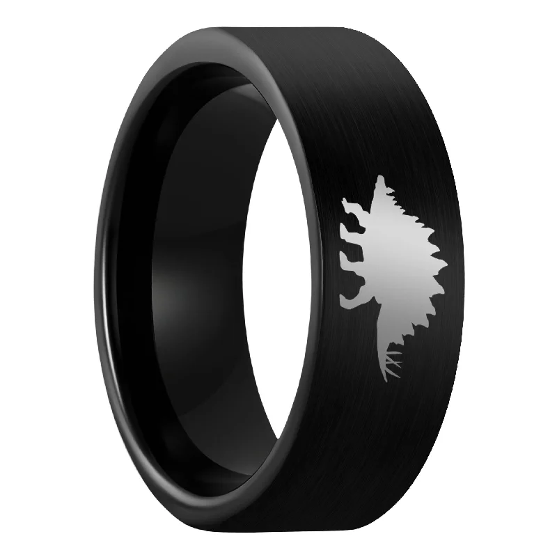 Women’s eternity rings with diamonds-Stegosaurus Dinosaur Brushed Black Tungsten Men's Wedding Band