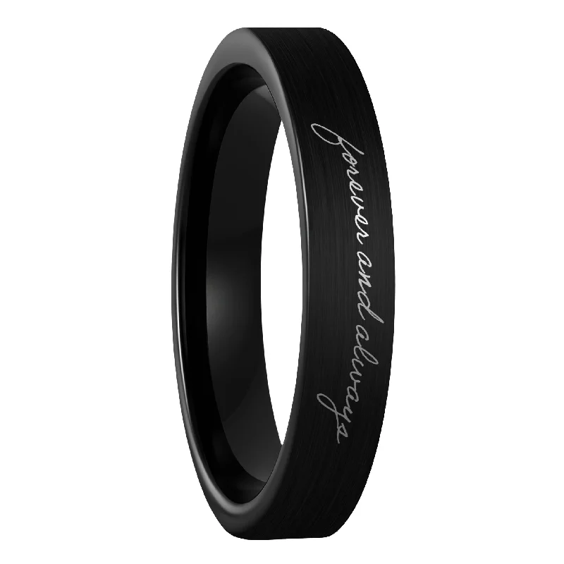 Women’s rings with diamonds and sapphires-Custom Handwriting Brushed Black Tungsten Women's Ring