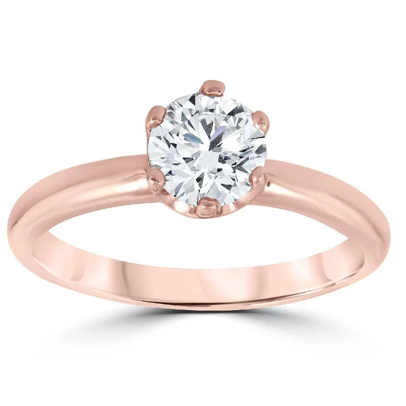 Women’s vintage rose gold engagement rings-1ct Round Diamond Solitaire Engagement Ring 14K Rose Gold