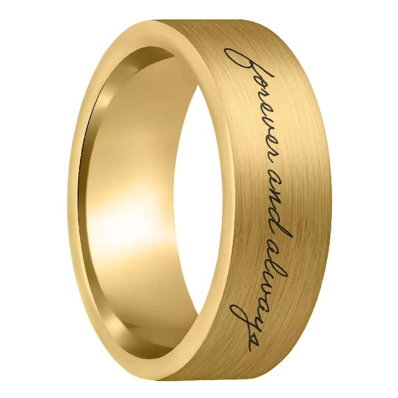 Women’s wedding rings with rubies-Custom Handwriting Brushed Gold Tungsten Men's Ring