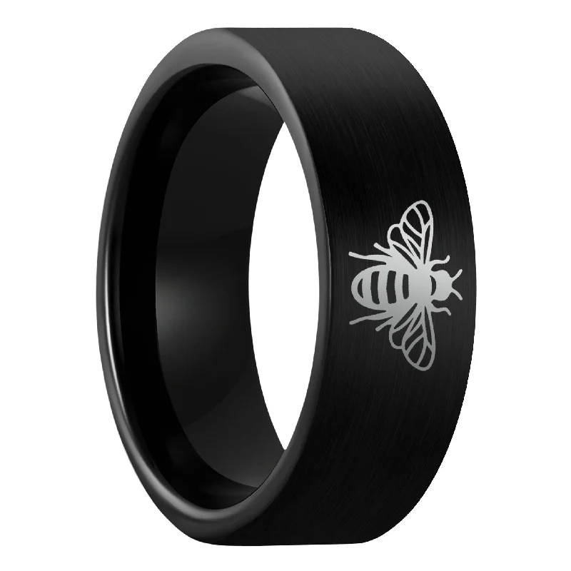 Women’s stacking rings-Bee Brushed Black Tungsten Men's Wedding Band