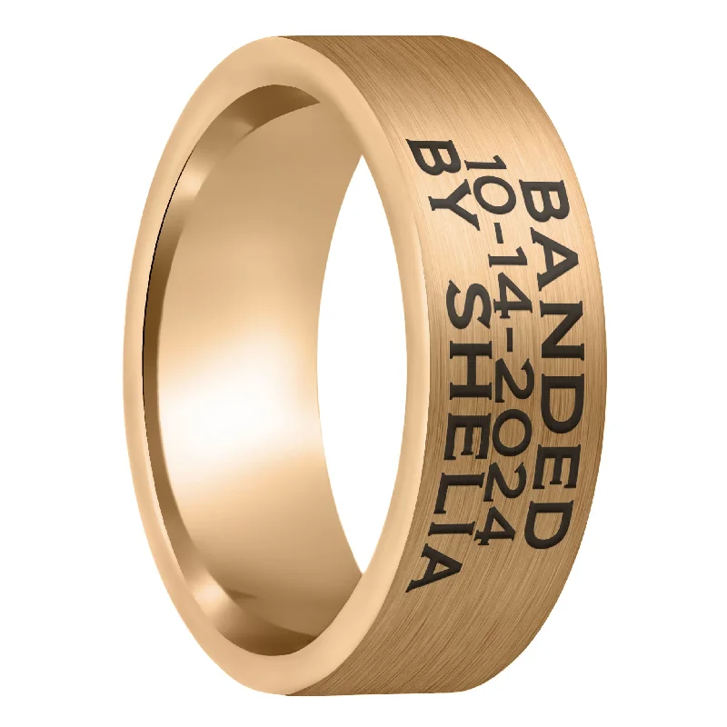 Women’s zirconia rings-Duck Band Custom Engraved Brushed Rose Gold Tungsten Men's Ring