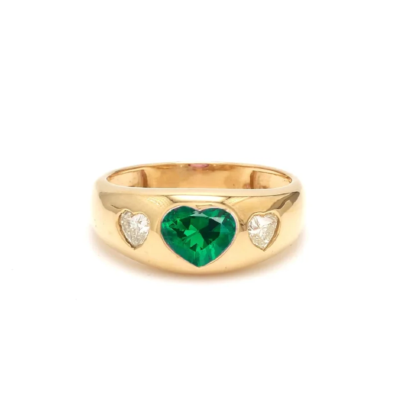 Women’s hidden halo engagement rings-14K & 18K Gold Heart Emerald & Diamond Dome Ring