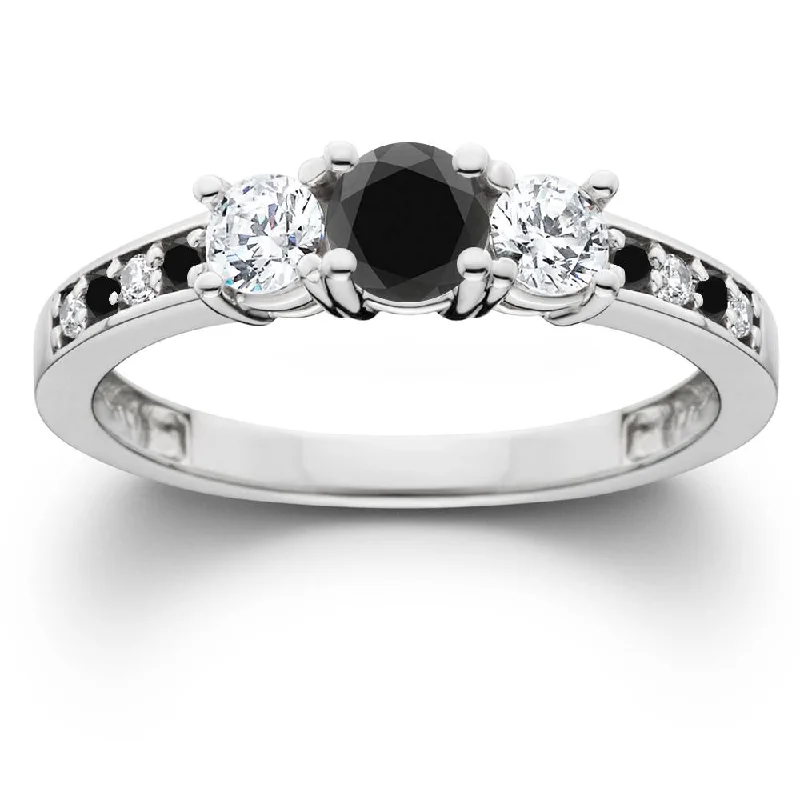 Women’s diamond engagement rings-1 1/4CT Black & White Diamond Engagement 3-Stone Ring 10K White Gold