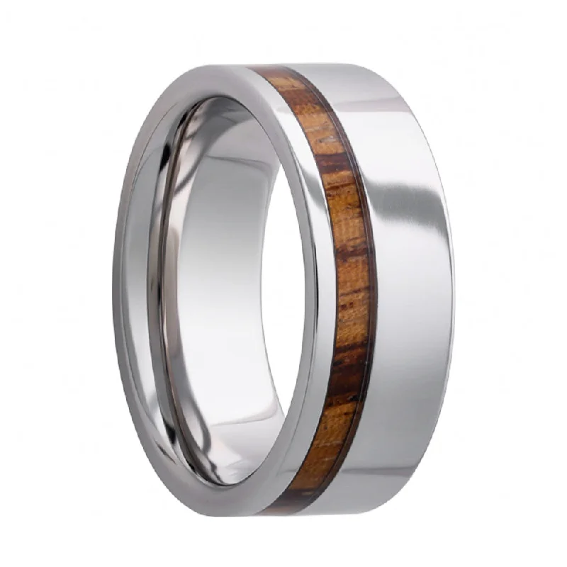 Women’s adjustable rings-Asymmetrical Zebra Wood Inlaid Men's Tungsten Wedding Band