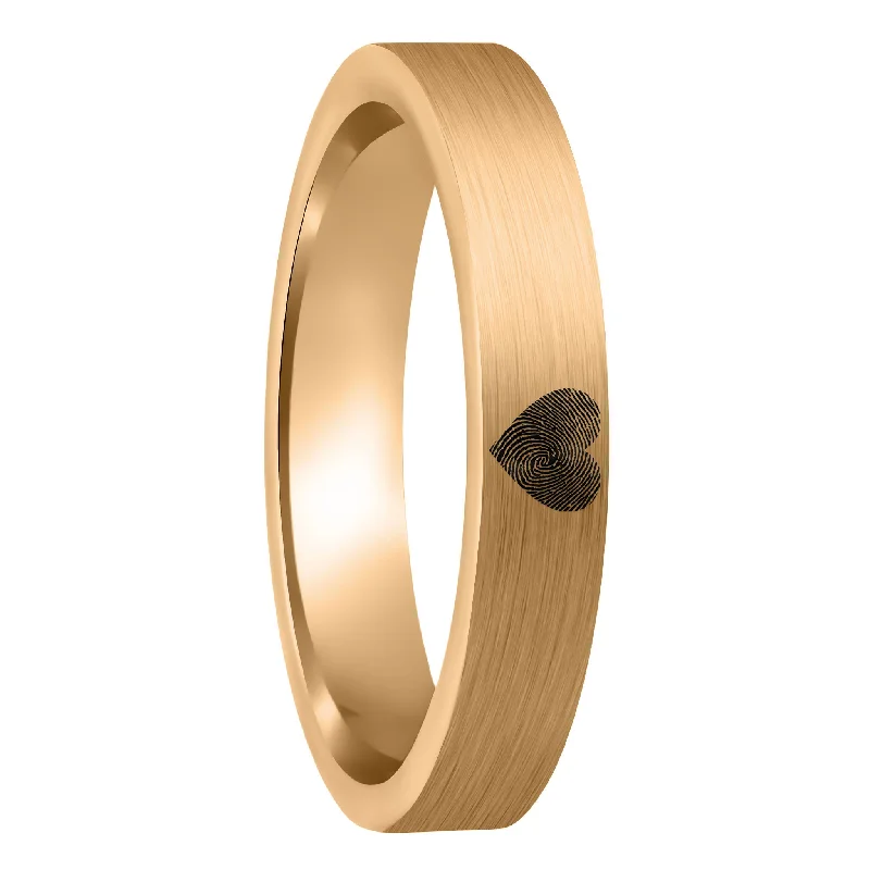 Women’s statement gemstone rings-Custom Heart Fingerprint Brushed Rose Gold Tungsten Women's Ring